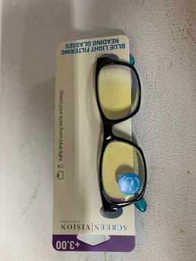 Blue Light Filtering Reading Glasses - Black Frame, +3.00